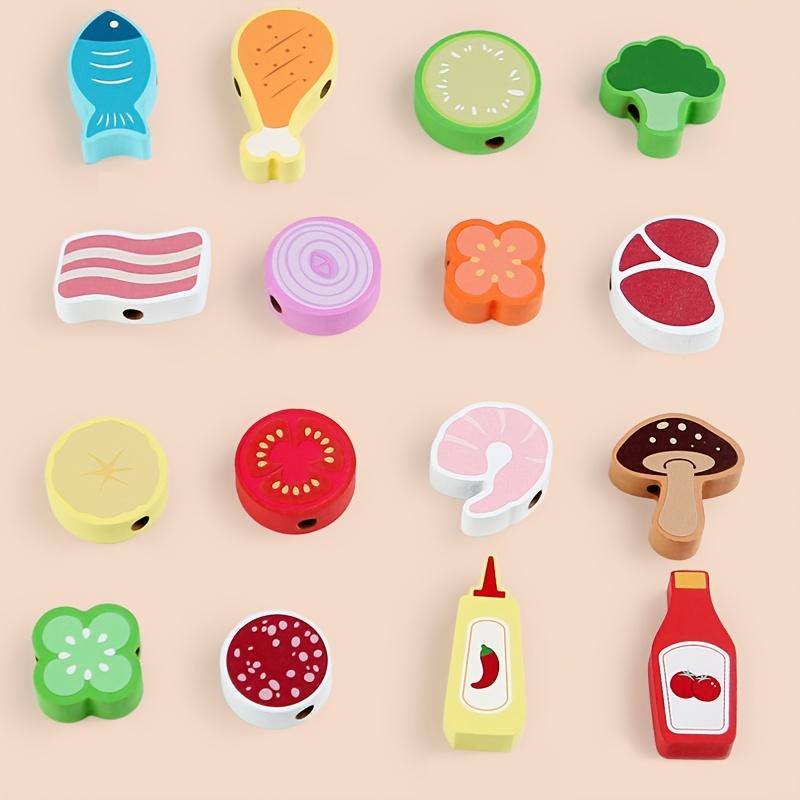 BBQ Grill & Serve Toy Wooden Pretend Play Food Kitchen Toy Cooking Food Playset Montessori Matching Toys Gift for Boys Girls