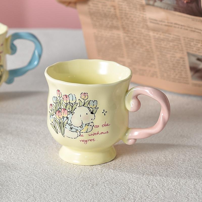 Tulip Puppy Mug Ceramic Cute Coffee Cup Ladies Personal Latte Cup Exquisite Afternoon Tea Cup