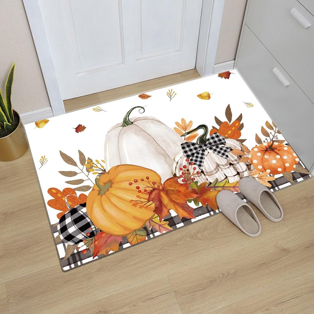 Fall Pumpkin Door Mat Welcome Decorative, Autumn Thanksiving Pumpkin Farmhouse Outdoor Indoor Patio Entrance Door Mats