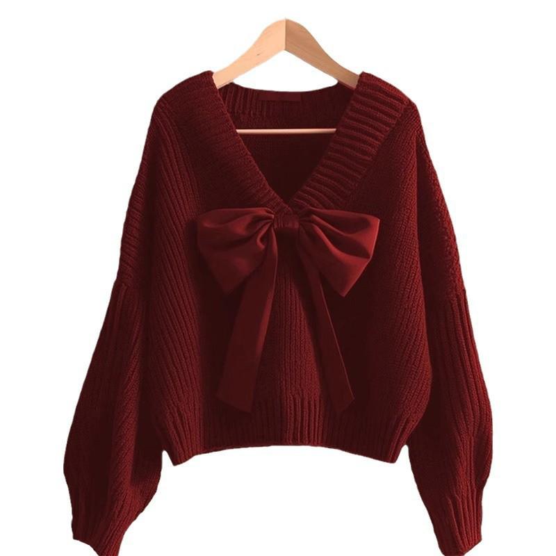 Women's Bowknot Knit Sweater - Versatile Autumn/Winter Fashion 2025, Japan-Korea Style