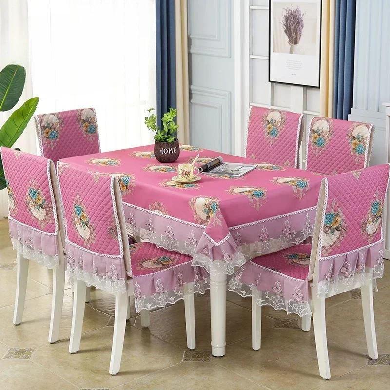 Light Luxury Wave Lace Stolsöverdrag Förtjockad Matbordsduk Kudde Europeisk stil Stor blomma Bordsduk Stolsöverdrag