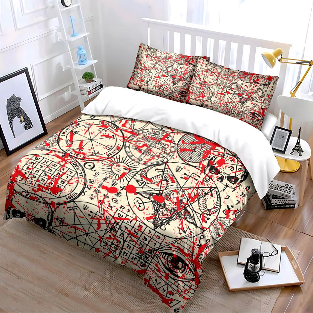 Occult Design Bedding Set with Red Patterns Bedding set (1 duvet cover, 2 pillowcases, duvet not included)