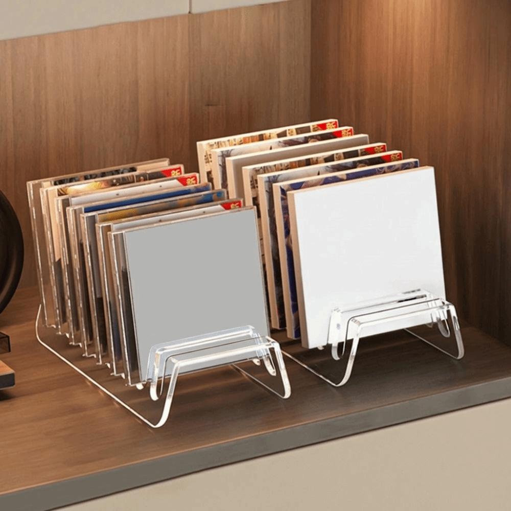 Multi-Slot Design CD Display Shelf Universal 6/8 Grids Acrylic Phone Stand Transparent Sturdy Tablet Bracket Display Stand
