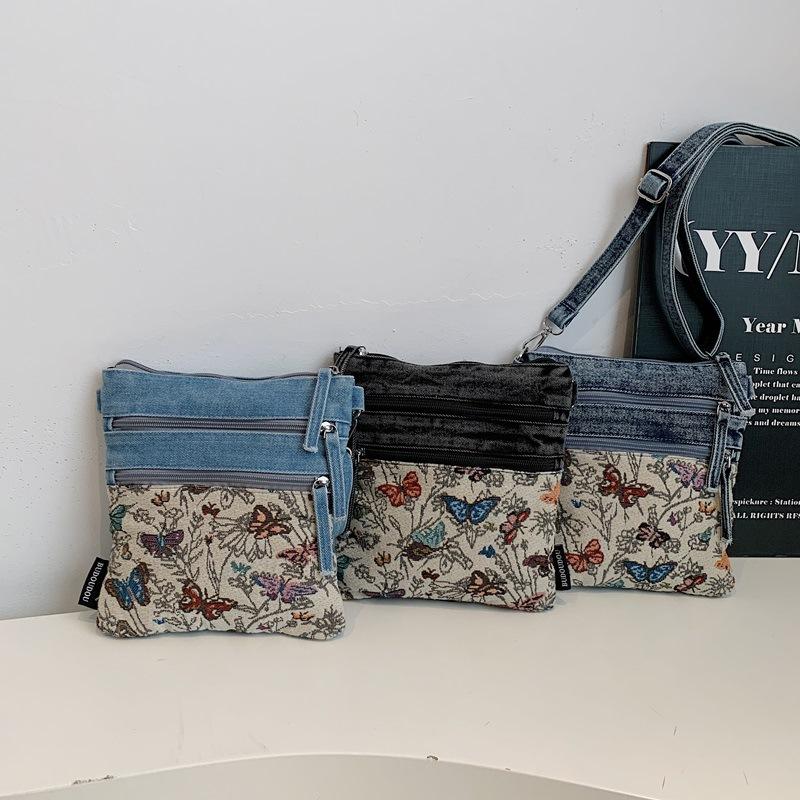 Vintage Butterfly Printing Denim Bag Crossbody Bag