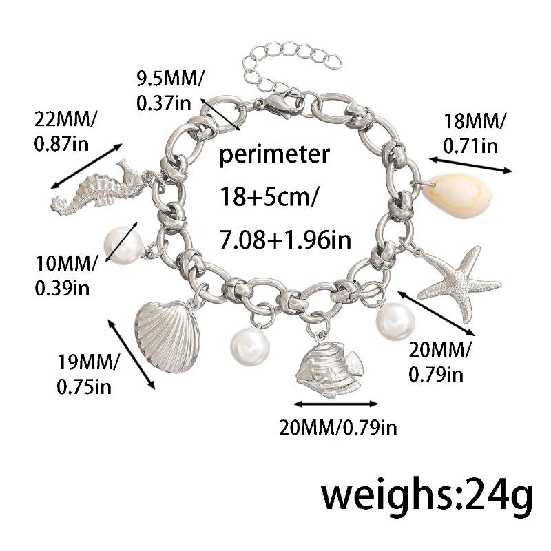 Summer Beach Rust-proof Steel Bracelets for Women Starfish Shell Ocean Style Pendant Bohemian Jewelry Gift Fashionable Resortwear