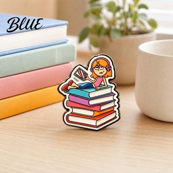 Oxidation-resistant Pin Metal Base Brooch Pin Enamel Girl Reading Book