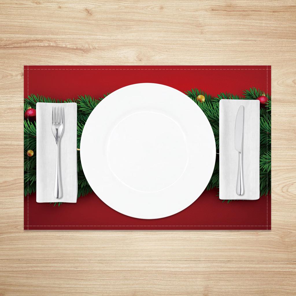 4pcs/set Christmas Placemats Linen Non Slip Heat  Red Green Resistant Table Mats Holiday Party Kitchen Wedding Dining Decoration