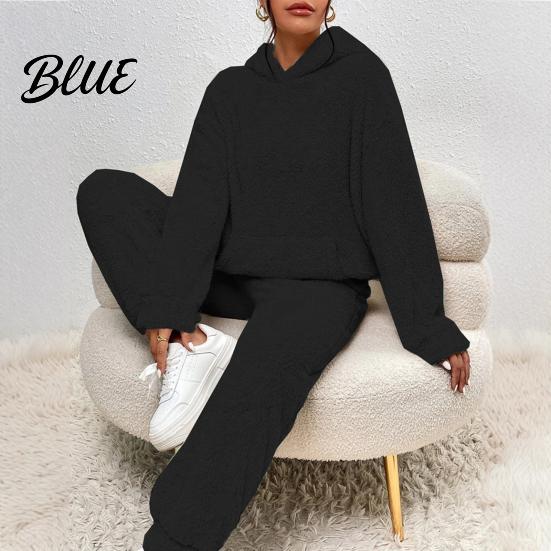 Stylish Women Loungewear Women's Fuzzy Fleece Pajamas Set Winter Plush Pullover Hoodies Texture And Pants Lounge Fluffy 2 Piece Sleepwear Hooded