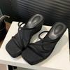 Fashion Eilyken Street Style Design Narrow Band Square Toe Platform Wedge High Heels Woman Slippers Fashion Slide Shoes