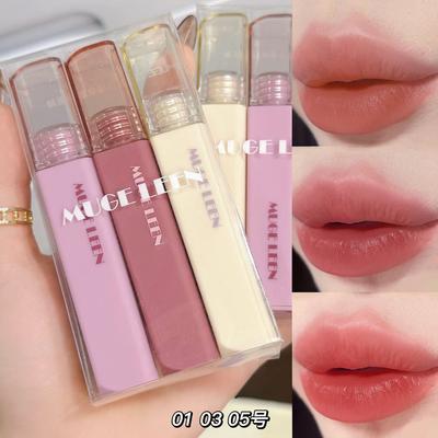 Brilho Labial Colecionador Romântico Névoa de Pó Labial Fosco Fosco Baixa Saturação Clareamento Facial Leve Brilho Labial