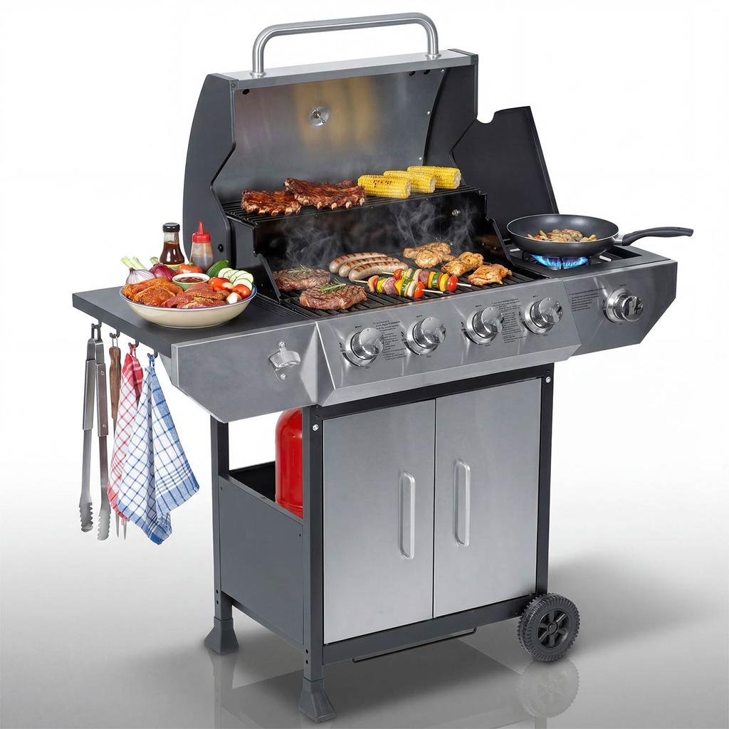 Cast Iron Garden Gas Grill with Lid 4+1 Burners Berdsen Bd-896