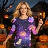 Women's Casual Halloween Graphic Top Three Quarter Sleeve Round Neck Skeleton Print Shirt for Fall Seasonal Wear
