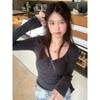 Kumikumi Gyaru Style New Solid Elegant All-Match Long Sleeves Shirt Women Autumn Waist Hugging Slimming Base Top