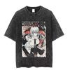 Chainsaw Man Washed Cotton Men Women Vintage Japan Anime Oversize Shirt Streetwear Short Sleeve Shirt Loose Cotton Tops