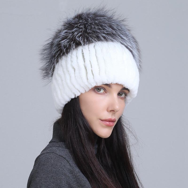 New fur hat Rex rabbit hat thickened versatile fox hair mushroom hat women's winter warm hat