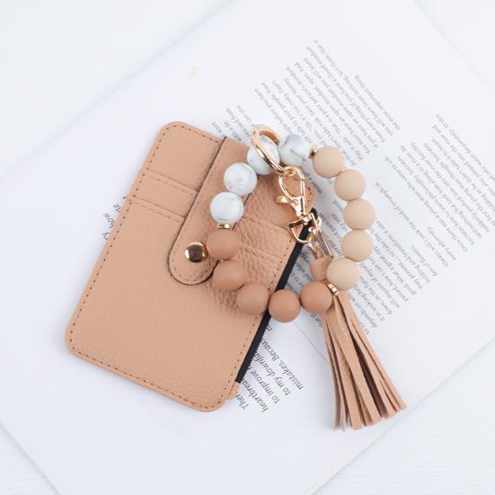 Portachiavi Braccialetto con Perline Portafoglio Donna Polsiera in Silicone Porta Carte di Credito Portafoglio Sottile con Nappa Tasca con Zip per Viaggio Shopping