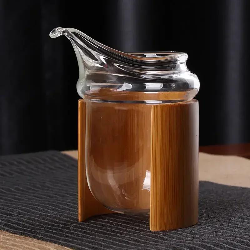1PC Kung Fu Tea Set Accessories Glass Tea Pitcher Fair Cup With Bamboo Tube Heat-resistant Tea Dispenser Chahai Teaware