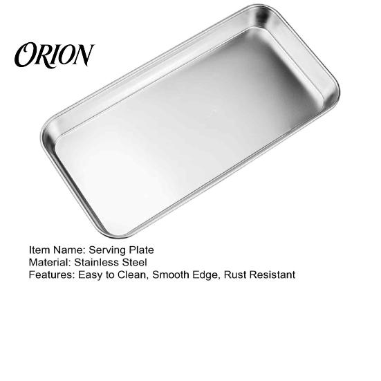 Polished Stainless Steel Dish Serving Plates, Commercial Condiment Snack Kitchen Prep Metal Plates Tray, Grill Baking Steamer Pan for Homemade Noodles