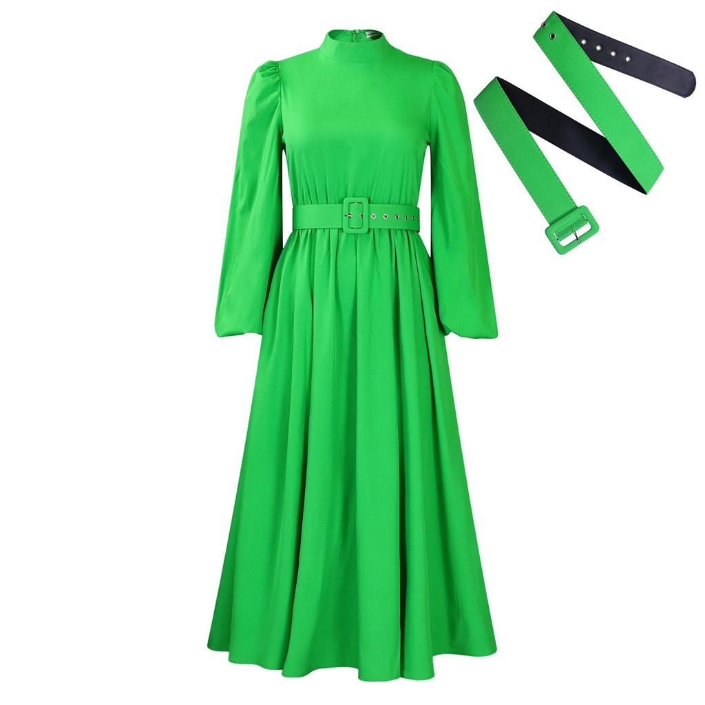 "D491 Damska Zimowa Sukienka Swingowa Slim Fit z Półwysokim Kołnierzem"