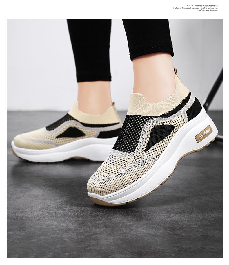 Women's Breathable Mesh Fly-Knit Casual Shoes with Thick, Soft Soles for Comfortable Height Increase