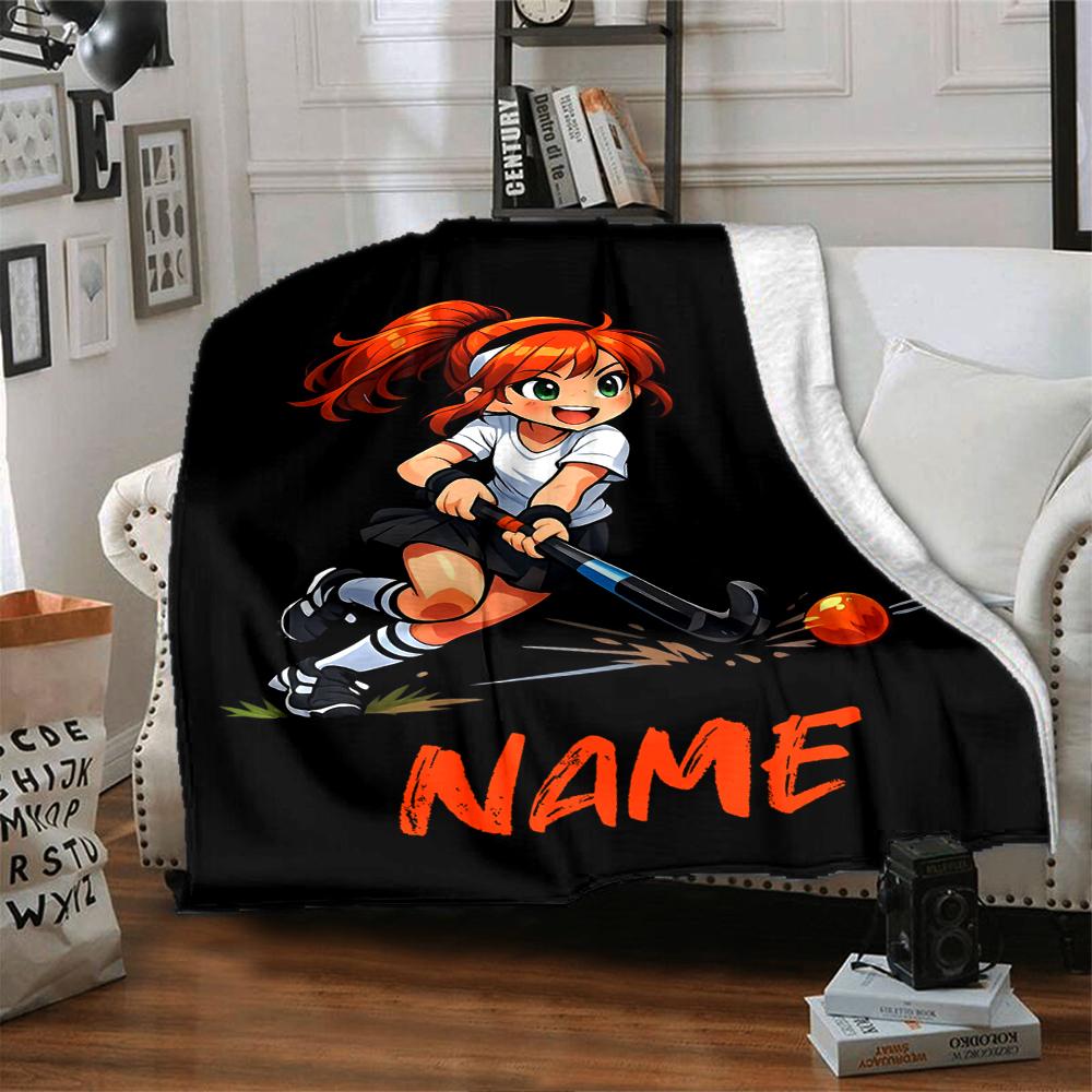 Custom Name Hockey Theme Printed Blanket - Perfect for Couch, Bed, Travel & Outdoor Use | Machine Washable, Cozy & Durable.