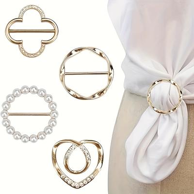 4-Pack Elegant Scarf Ring Clips - Zinc Alloy Metal Round Shirt Clip Buckles for Ties, Dresses, and Scarves, Fashion Accessory for Women
