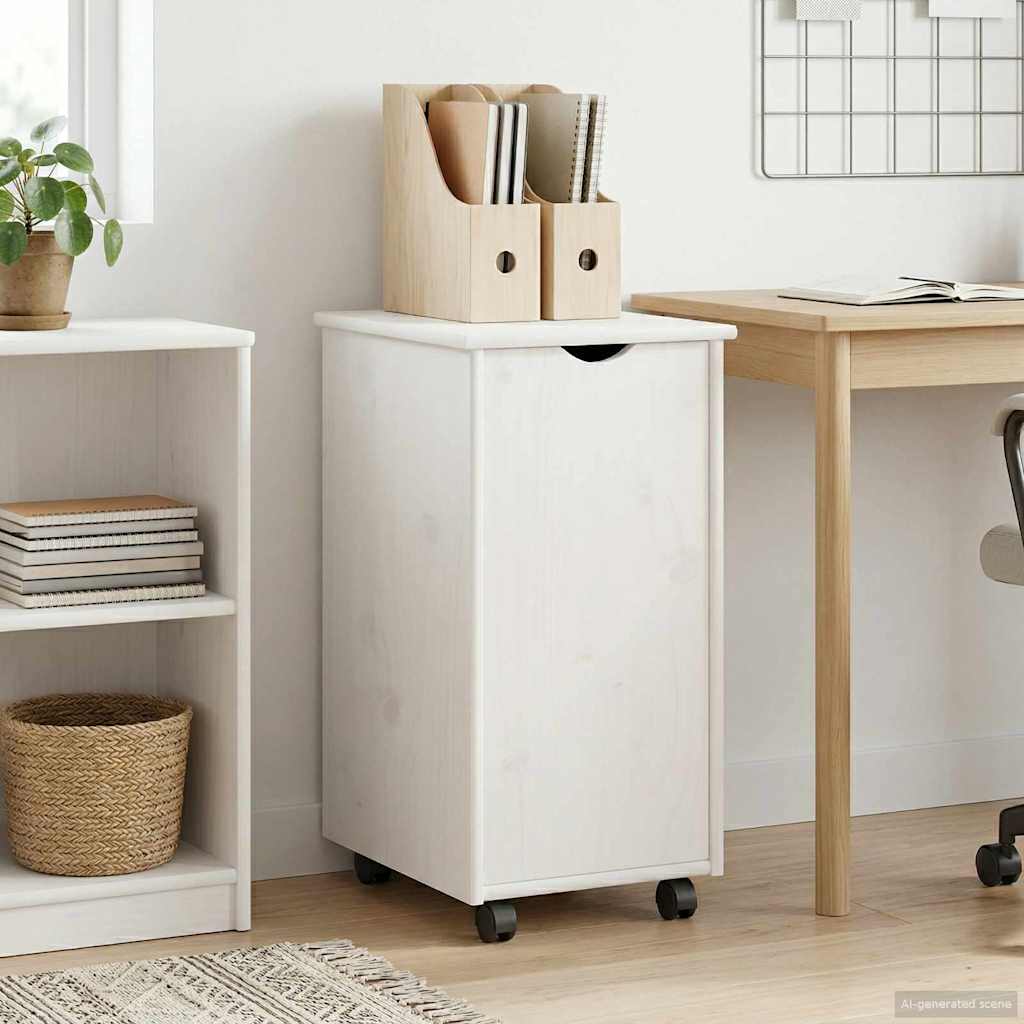 Rollcontainer mit Rädern Weiß 34 x 39 x 65,5 cm Massivholz Kiefer