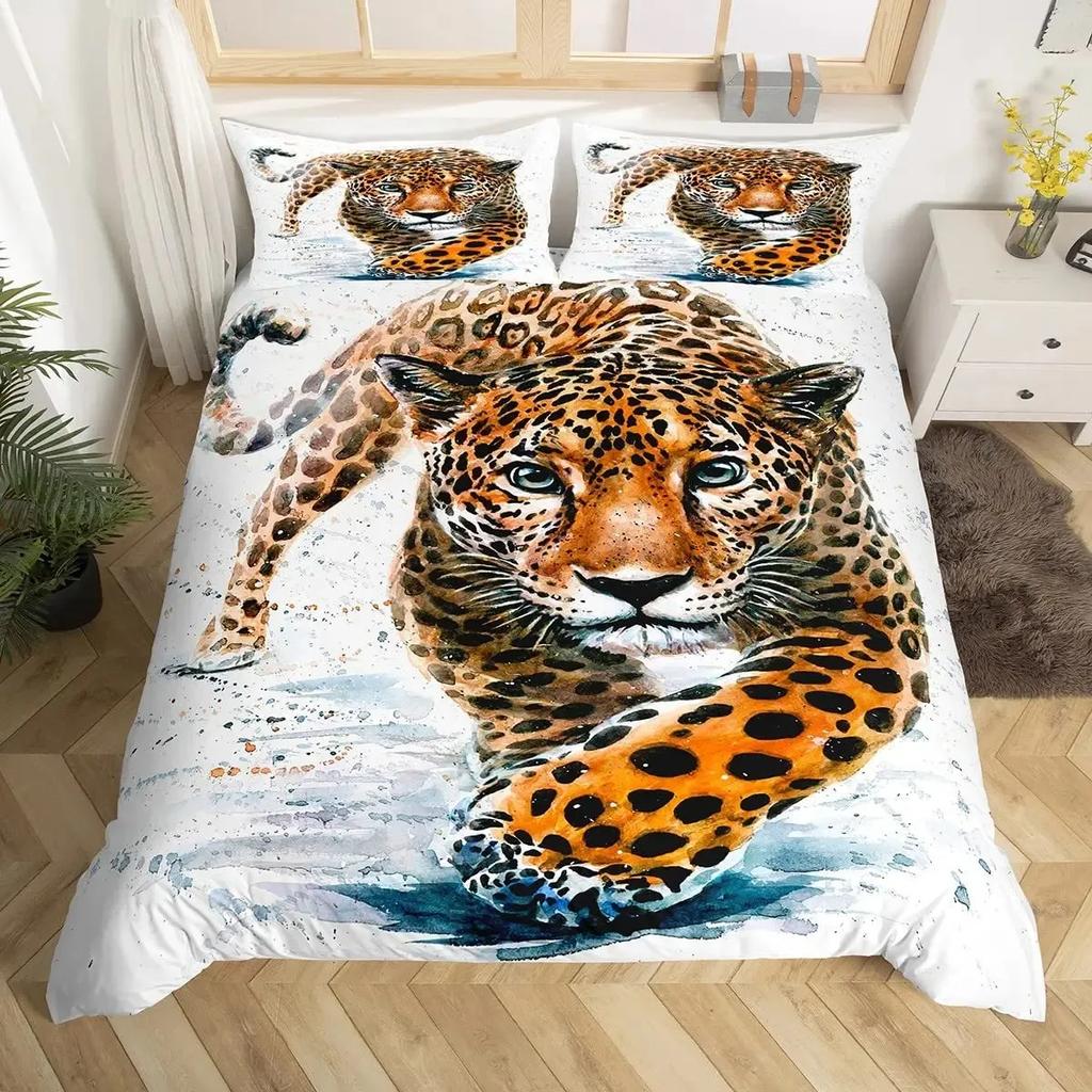 Set Copripiumino Leopardo King Copripiumino Ghepardo Feroce Copriletto Animale Selvatico Safari Decorazione Camera da Letto per Adolescenti Set Biancheria da Letto