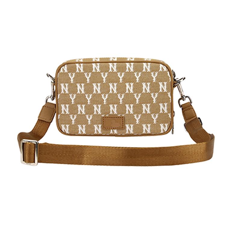 New MLB Monogram Collection Fabric Camera Bags Shoulder Bag Crossbody Bag Mini Unisex Khaki 32BGDM111-50B
