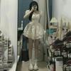 Summer new jacquard doll skirt bubble sleeve dress retro college style sweet splicing square neck princess dress