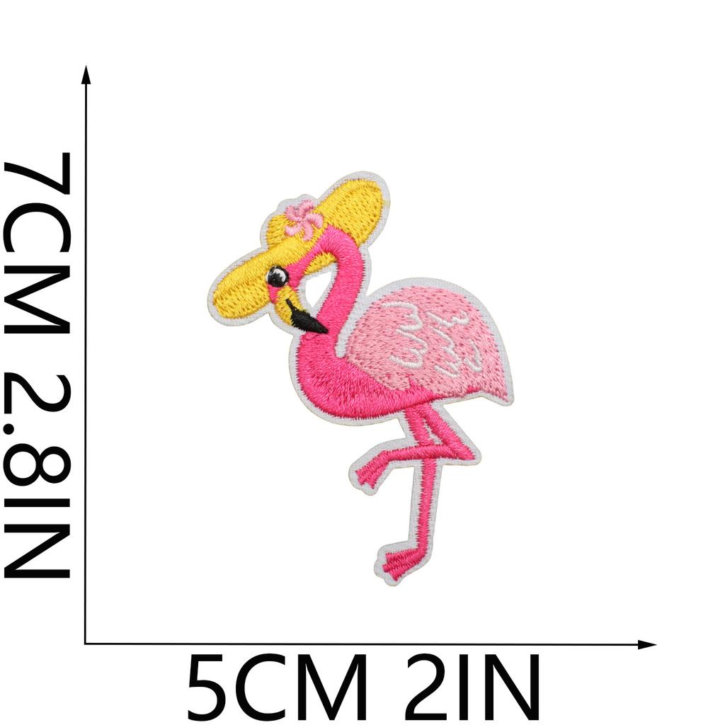 Flamingo Big Bird Embroidery Cloth Sticker Bag Decoration Cartoon Flamingo Patch Sticker Computer Embroidery Label Pink Love Bird