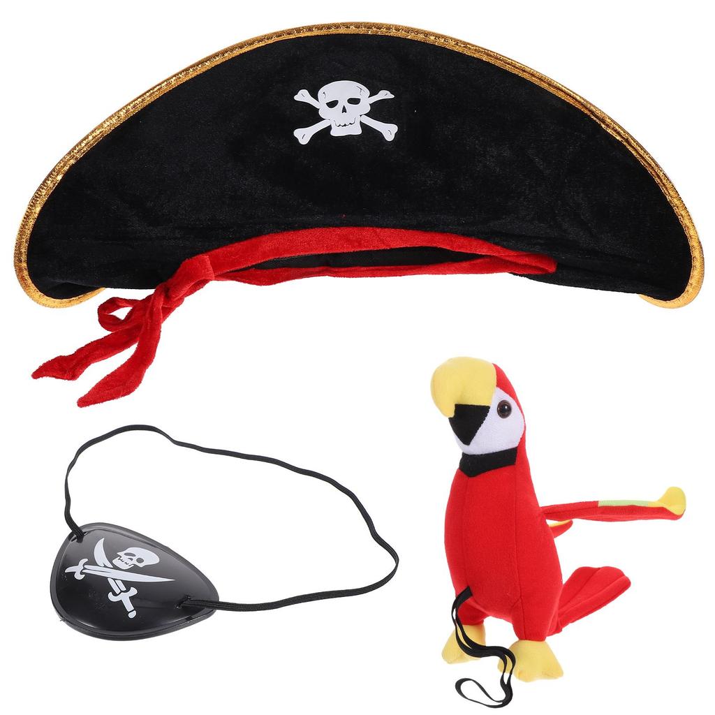 Plush Parrot Realistic Ornaments Pirate Bird Kids Toys For Shoulder Blindfold Eye Patches Lifelike Models Cap Artificial Child