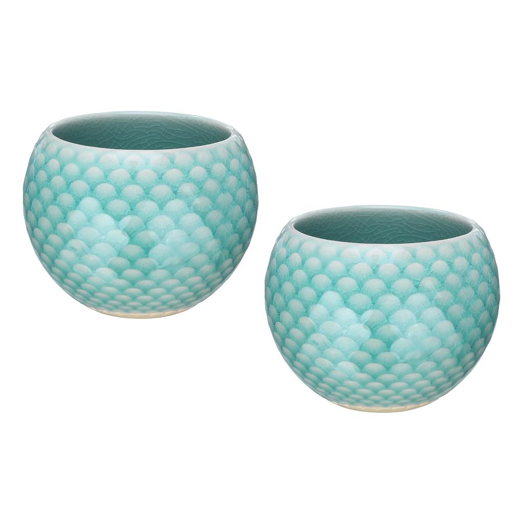 Uxcell 2-Piece Handmade Tea Bowl, 150ml5oz, Chinese-Japanese Ceramic Gongfu Tea Set, Blue, for Home Gifts