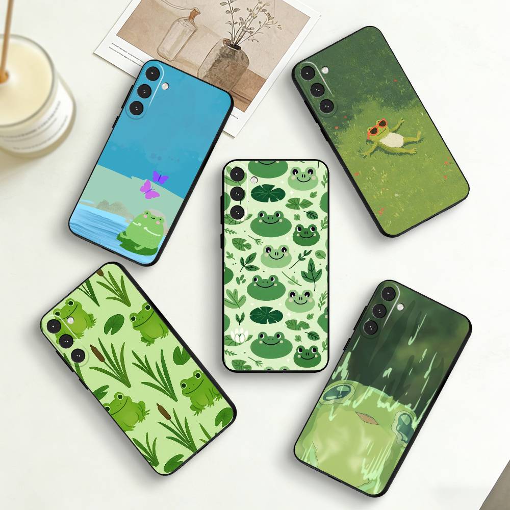H-Happy Little Frog Phone Case For Samsung Galaxy A73,A72,A71,A70,A53,A52,A51,Others Soft Black Cover