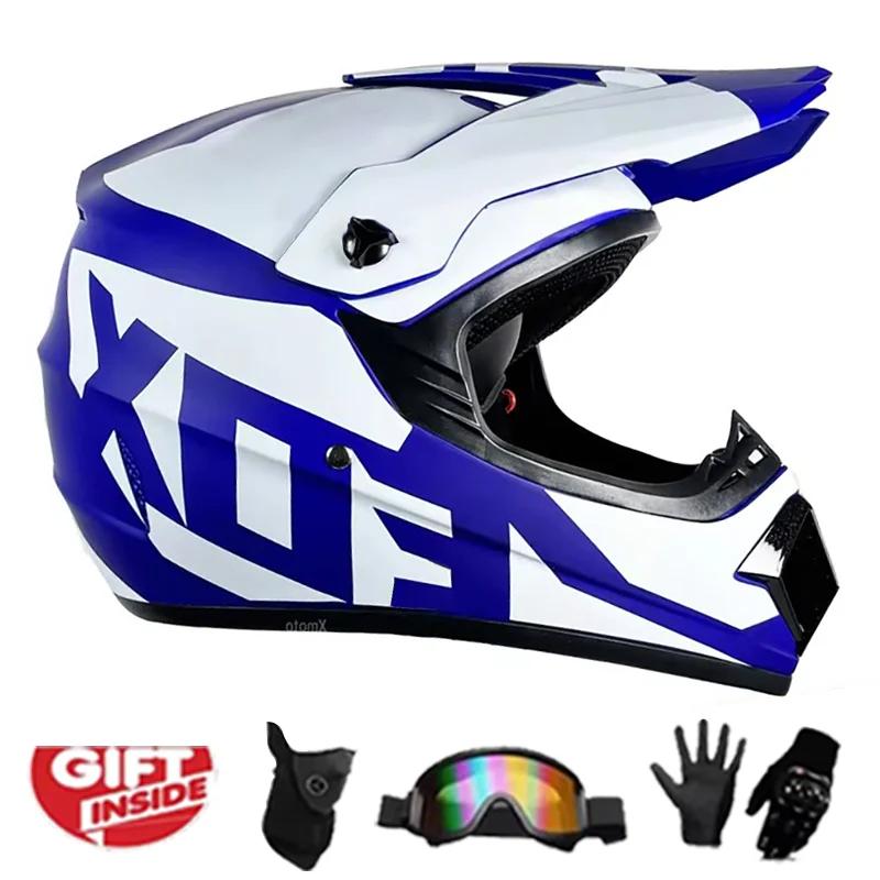 Full Face Motocross Helmet Kit Dot/Ece - For Adults & Youth - Comes With Mx Goggles & Gloves