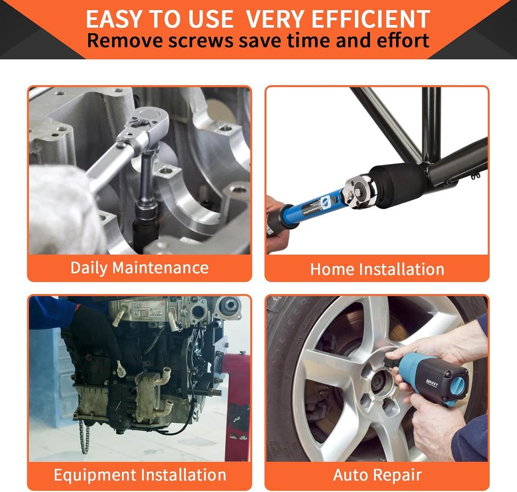 1/2" Drive Deep Impact Socket Set Drive Metric Wrench Black Socket Deep Impact Socket Pneumatic Wrench Head Tire Removal Tools