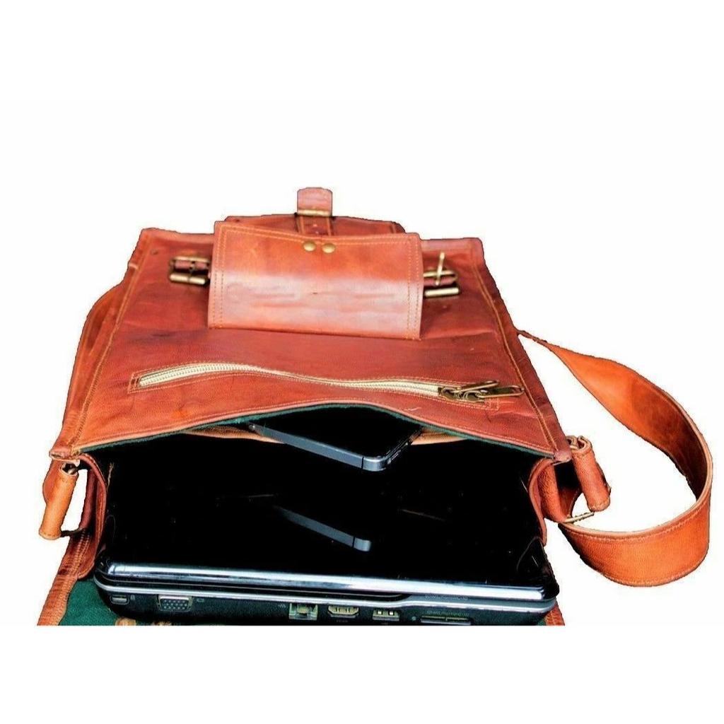 Men's Vintage Leather Messenger Shoulder Laptop Briefcase Vertical Bag New