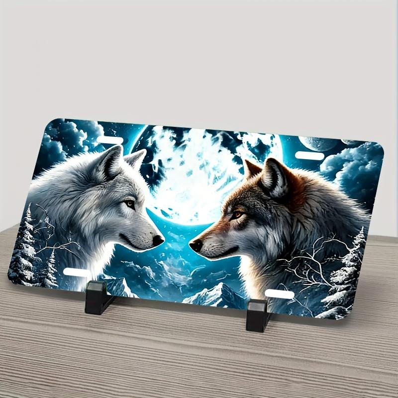 

Vintage Mysterious Two Wolves Moon Mountain Forest License Plate D Flat Aluminum Tin Sign Wall Art Decor for Garage Bar Man Cav 15x30cm(5.9x7.8inch)