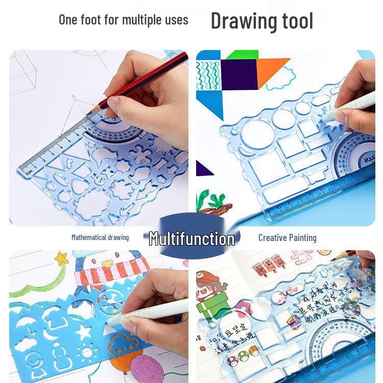 Elementary Students' Multifunctional Ruler Set: Includes Straight, Template, Circle, Hollow, and Variable Kaleidoscope Rulers