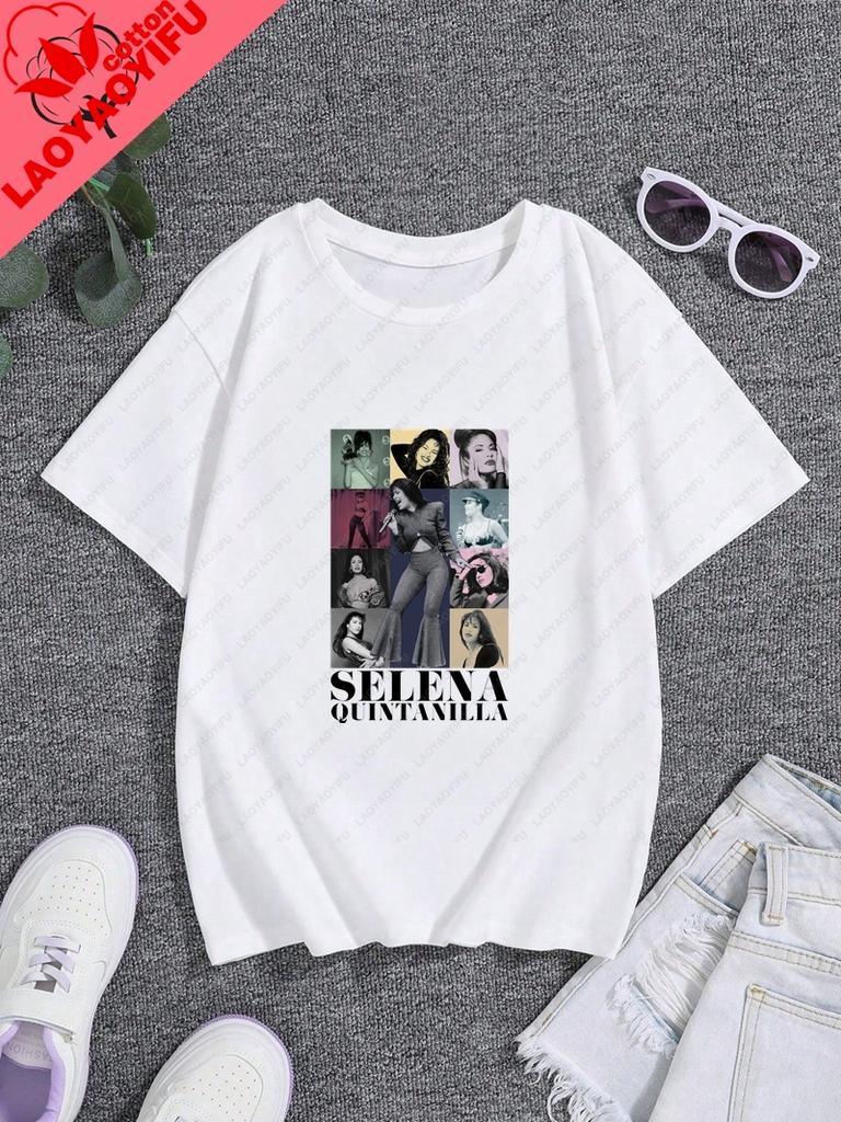 Singer SELENA Quintanilla Fashion Poster Printed Unisexs Shirt Everyday Casual Street Wear Springsummer Cotton 0 Neck Tshirt