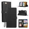 For iPhone 16e Case 3D Rhombus Grid Imprinted Wallet Leather Phone Cover with Lanyard