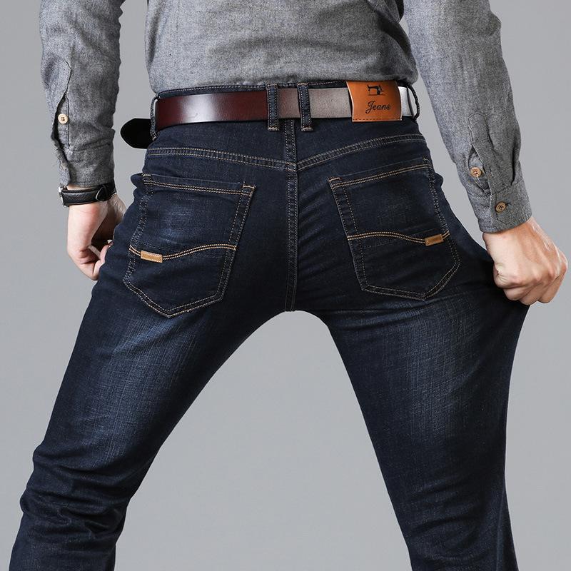 Men's Straight-Leg Slim-Fit Jeans Youthful and Trendy Mid-Rise Fashionable Men's Long Trousers