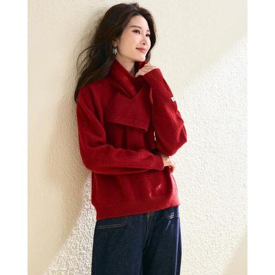 TERRE BLEUE Women's Red Round Neck Long Sleeve Winter Knit Sweater