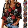 Women's V-Neck Halloween Print Lightweight Top for Spring and Summer
