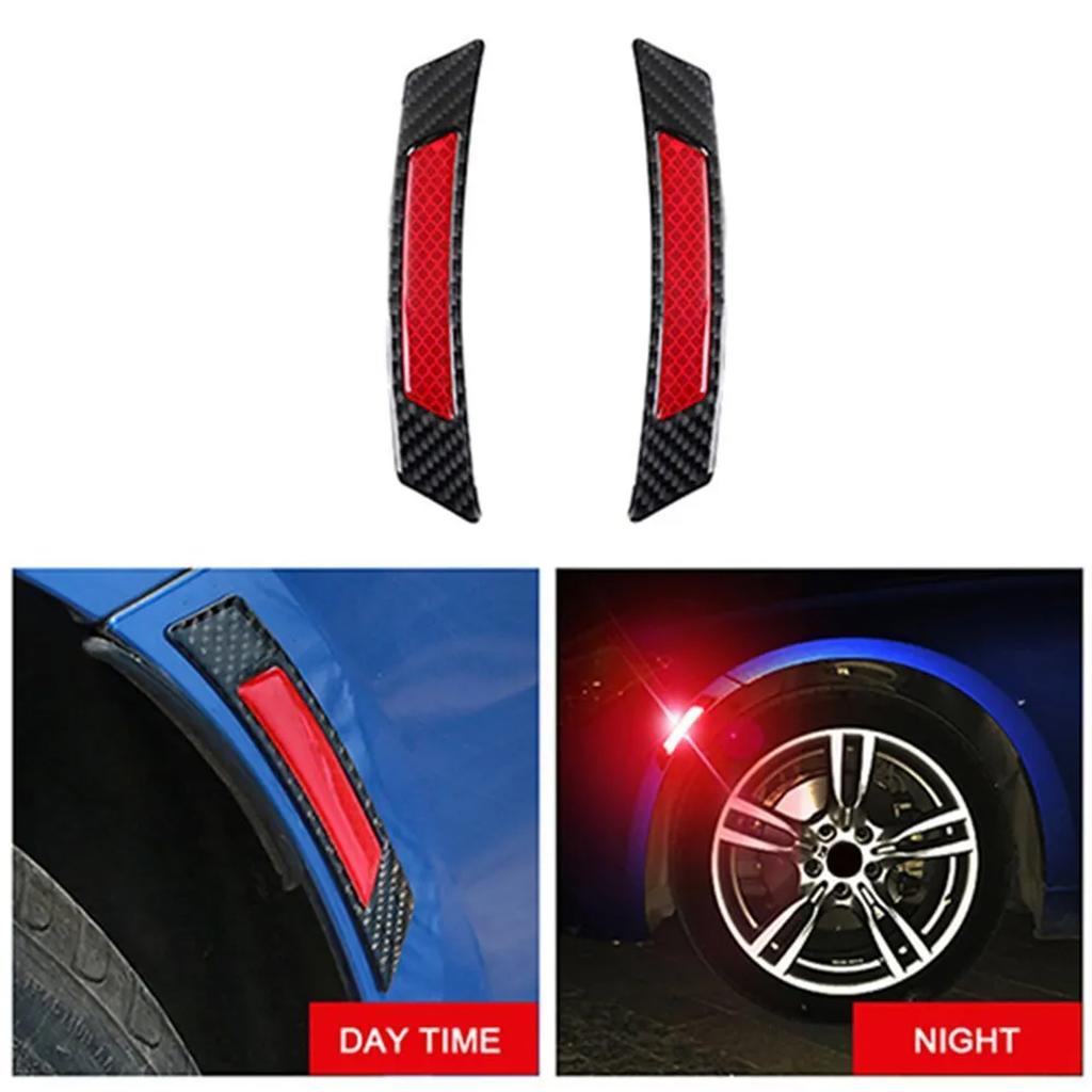 Car Carbon Fiber Wheel Arch Reflective Stickers Bumper Scratch Cover Fluorescent Night Decoration Protective Trim Pair
