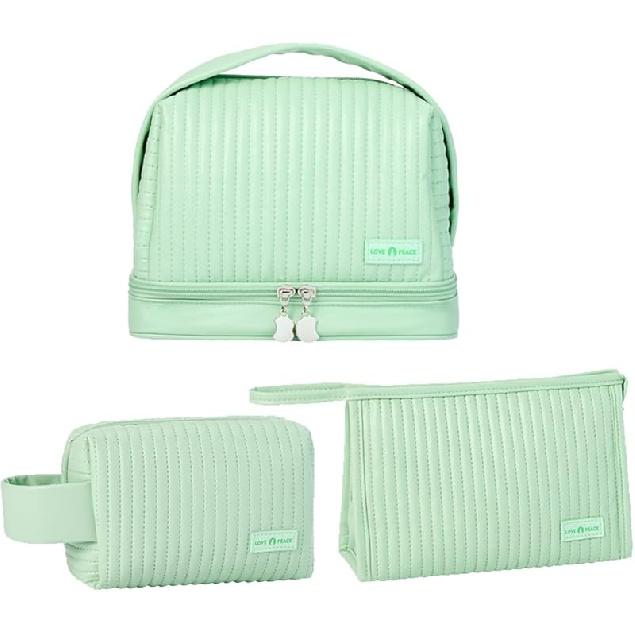 Women's Cute Cosmetic Bags Travel Toiletry Bag Waterproof Leather Cosmetic Bag Set with Handle Zipper Portable Makeup Bags Storage Bag On-the-Go