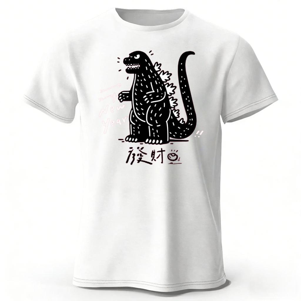 New Year Angry Dinosaur Funny Creative Casual Cotton Tshirt for MenWomen Soft Breathable Short Sleeve Tshirt Casual Dressing
