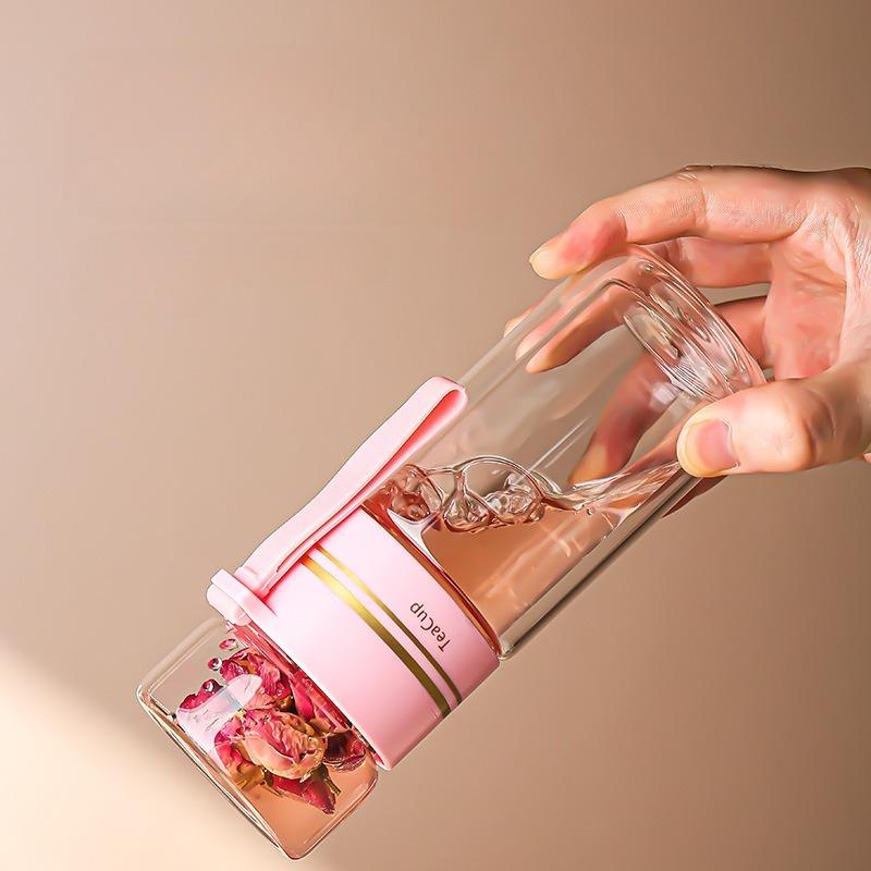 High Borosilicate Glass Tea Water Bottle Double Layer Tea Water Cup Infuser Tumbler Drinkware Water Bottle with Tea Filter