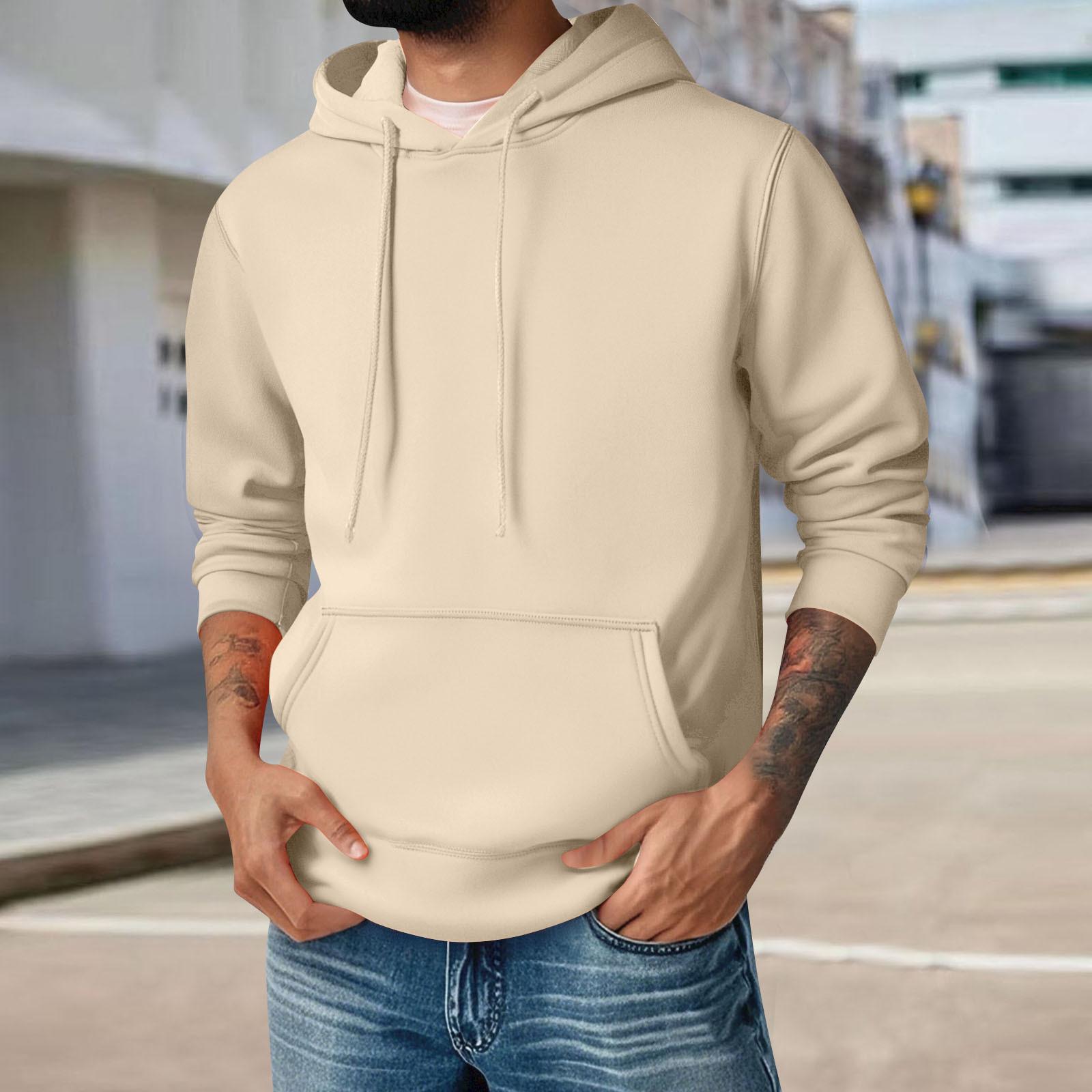 

Толстовки для мужчин с длинным рукавом, худи с капюшоном и карманами, повседневные флисовые пуловеры для осени и зимы XL хаки