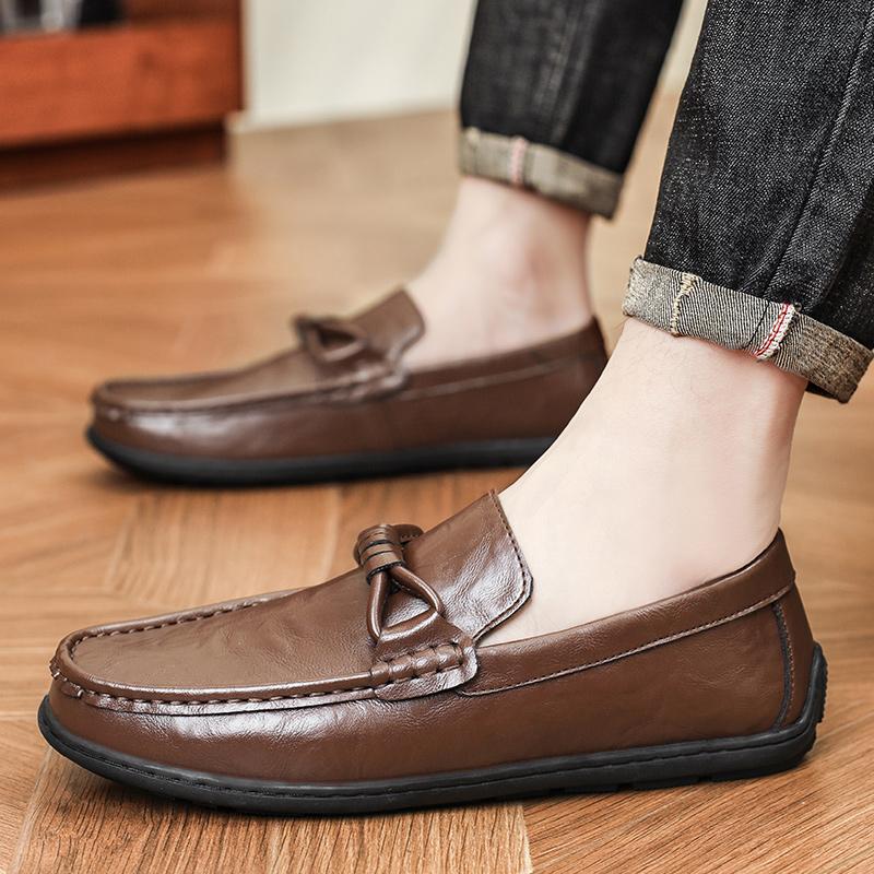 Fashion Flat Bottomed Anti Slip Comfort Low Top Loafers Lightweight Outdoor Driving Shoes Brand Business Office Men Leather Shoe